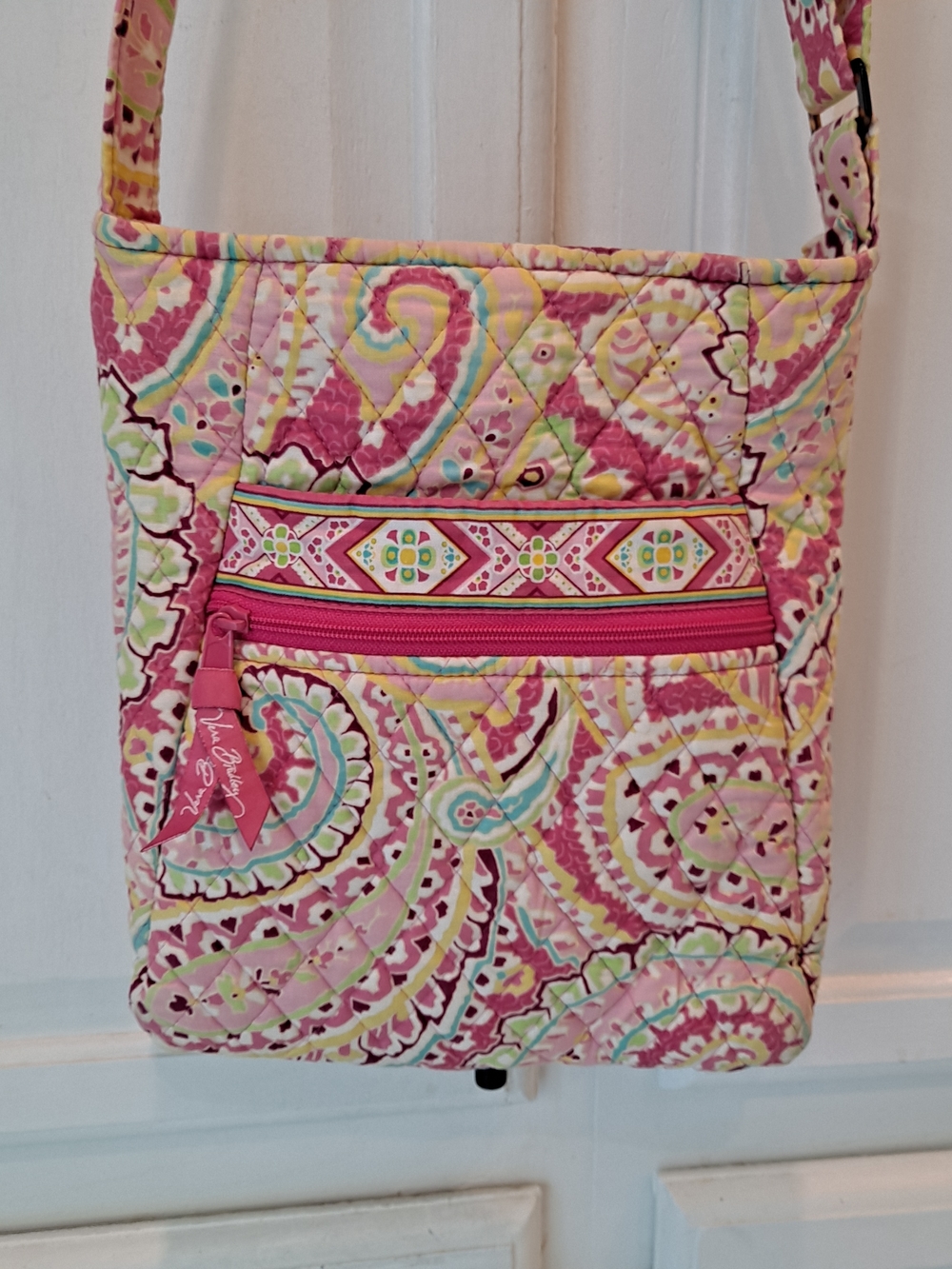 Vera Bradley Capri Melon Pink Multi Quilted Paisley Retired Cotton Crossbody